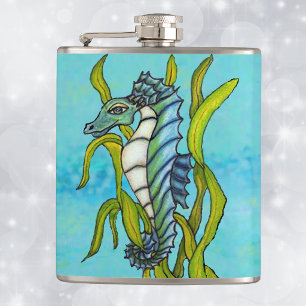Fantasie Blaue Meeresdrache Seepferdchen Seetang Flachmann