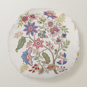 Fantasie-Blume im Retro-Stil, Vintag, jakobusbraun Rundes Kissen