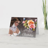 Fantasie Brünett mit Rose Geburtstagskarte 2