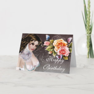 Fantasie Brünett mit Rose Geburtstagskarte Karte