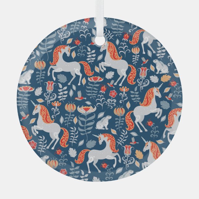 Fantasie der Menschen: Einhörner, Kaninchen, Vögel Ornament Aus Glas (Vorderseite)
