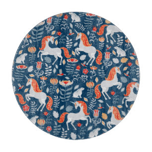 Fantasie der Menschen: Einhörner, Kaninchen, Vögel Schneidebrett