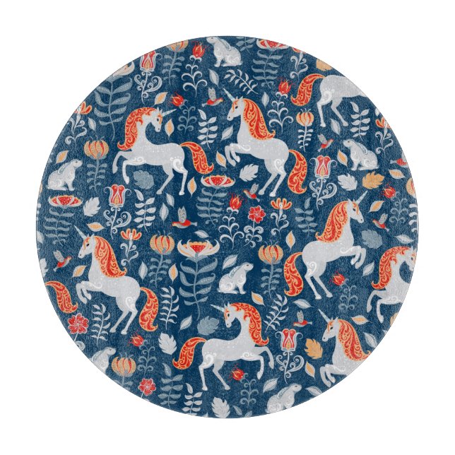 Fantasie der Menschen: Einhörner, Kaninchen, Vögel Schneidebrett (Vorderseite)