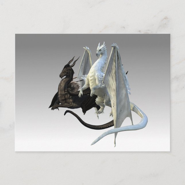 Fantasie der Schwarzen und Weißen Drachen Postkarte (Vorderseite)
