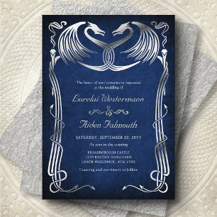 Fantasie-Drache Blau Hochzeit Folieneinladung