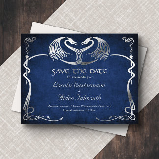 Fantasie-Drache Blau Hochzeit Termin Karte