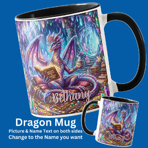 Fantasie-Drache mit Buch und Kaffee hinzufügen Nam Tasse