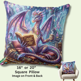 Fantasie-Drache mit Buch und Kaffee Kissen