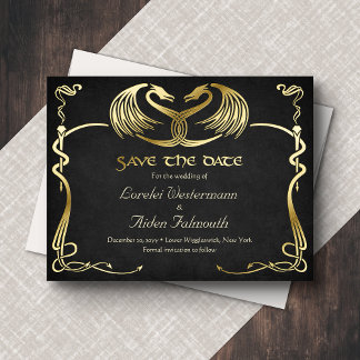 Fantasie-Drachen-Hochzeit - Save the Date Karte