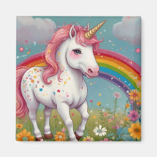 Fantasie Einhorn in einer regenbogenfarbenen Blume Magnet