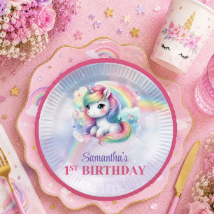 Fantasie-Einhorn Rosa Lila Mädchen Geburtstagsplat Pappteller