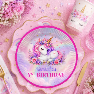 Fantasie-Einhorn Rosa Lila Mädchen Geburtstagsplat Pappteller