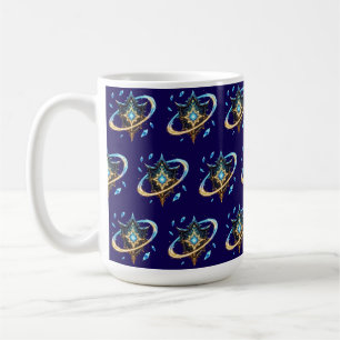 Fantasie-Emblem mit schwebenden Klingen – Magische Kaffeetasse