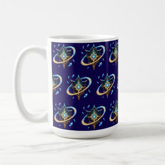 Fantasie-Emblem mit schwebenden Klingen – Magische Kaffeetasse