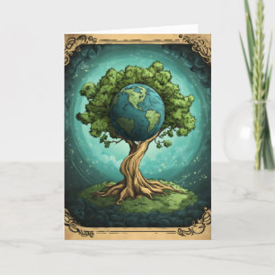 Fantasie-Erde-Baum-Planet Feiertagskarte