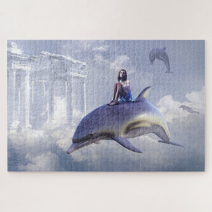 Fantasie fliegender Delfin lila Puzzle
