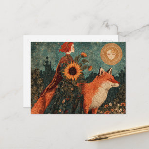 Fantasie-Frau und ihr roter Fuchs Postkarte