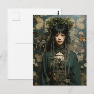Fantasie-Frau und Schmetterlinge AI-Kunst Postkarte