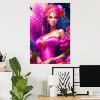 Fantasie Fuchsien Fee Blumen & Schmetterlinge Poster