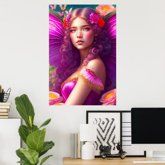 Fantasie Fuchsien Fee Blumen & Schmetterlinge Poster