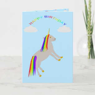Fantasie Geburtstag Einhorn Regenbogen und Wolken Karte