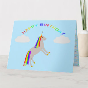 Fantasie Geburtstag Einhorn Regenbogen und Wolken  Karte