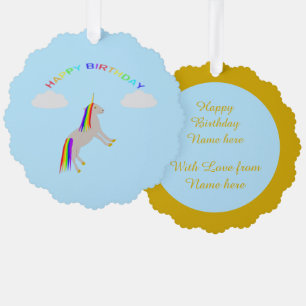 Fantasie Geburtstag Einhorn Regenbogen und Wolken Ornament Karte