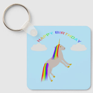 Fantasie Geburtstag Einhorn Regenbogen und Wolken Schlüsselanhänger