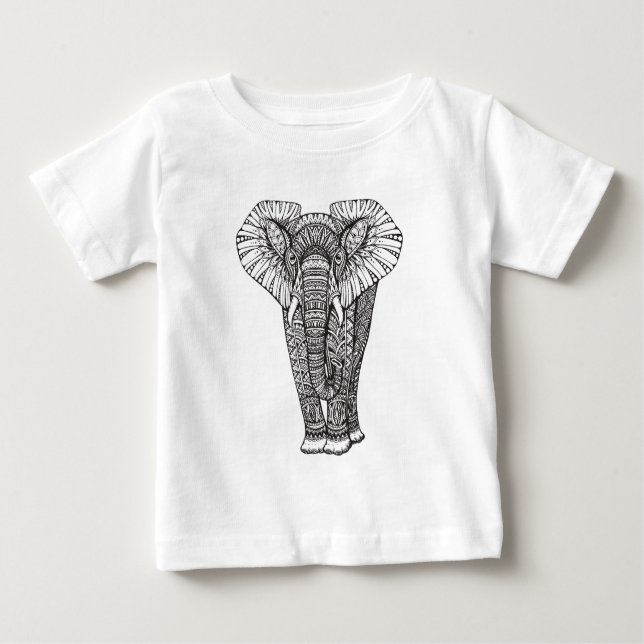 Fantasie-gemustertes Elefant-Gekritzel Baby T-shirt (Vorderseite)