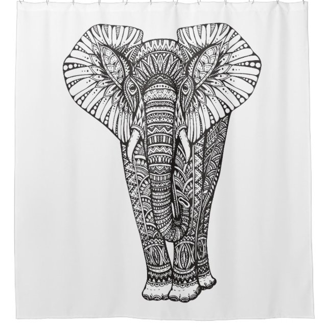 Fantasie-gemustertes Elefant-Gekritzel Duschvorhang (Vorderseite)