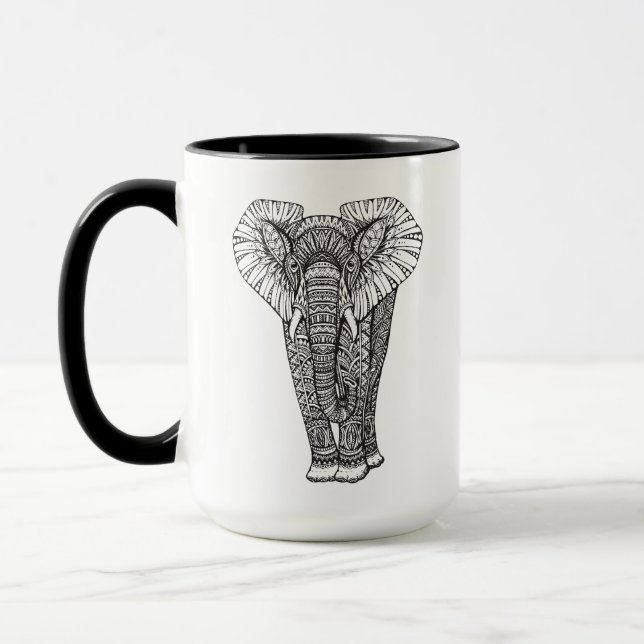 Fantasie-gemustertes Elefant-Gekritzel Tasse (Links)