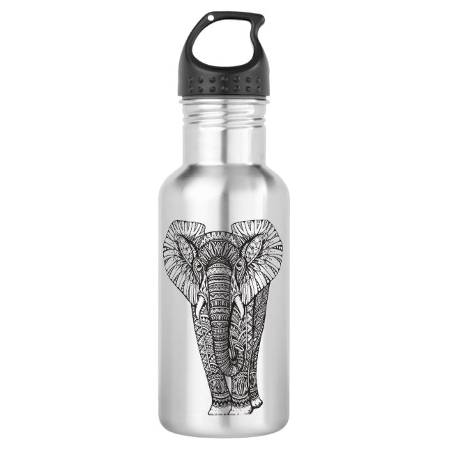 Fantasie-gemustertes Elefant-Gekritzel Trinkflasche (Vorderseite)