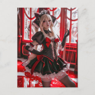 Fantasie-Gothic-Hausmädchen im Kawaii-Stil Postkarte