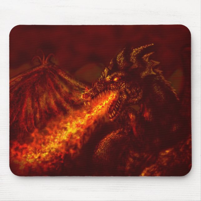 Fantasie-großer roter Drache-atmenfeuer Mousepad (Vorne)