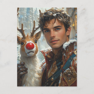 Fantasie Handsome Mann und Rentier Weihnachten Postkarte