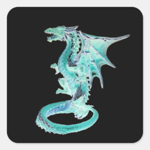 Fantasie Himmelblauer Drache Majestätisches Fabelw Quadratischer Aufkleber