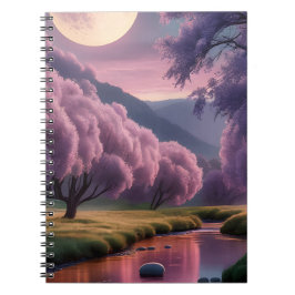 Fantasie-Illustration einer mondbeschienenen Fluss Notizblock