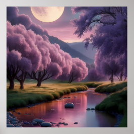 Fantasie-Illustration einer mondbeschienenen Fluss Poster