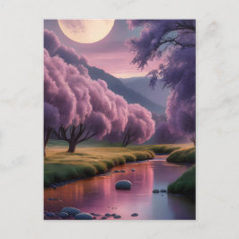 Fantasie-Illustration einer mondbeschienenen Fluss Postkarte