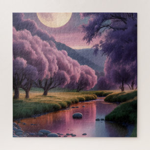 Fantasie-Illustration einer mondbeschienenen Fluss Puzzle