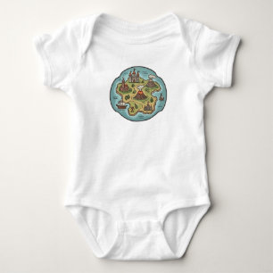 Fantasie-Inselkarte Schloss Vulkan Schatzschiff Baby Strampler