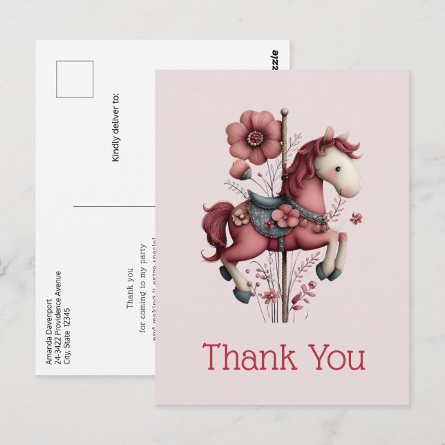 Fantasie Karussellpferd Bild Danke Postkarte (Vorne/Hinten)