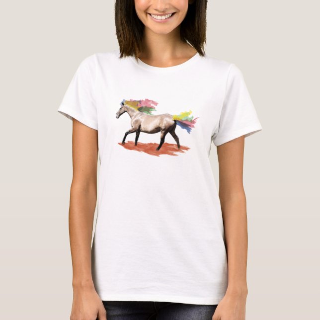 Fantasie-Kunst - Regenbogen-Pferd T-Shirt (Vorderseite)