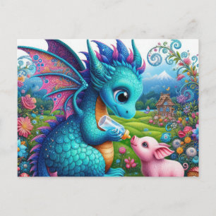Fantasie Liebhaber Drachen Schwein Postkarte