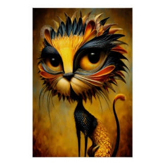 Fantasie Löwe mit großen Augen im Vintage Stil Poster