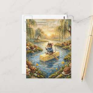 Fantasie-Maus, die auf Butter den Fluss hinuntersc Postkarte