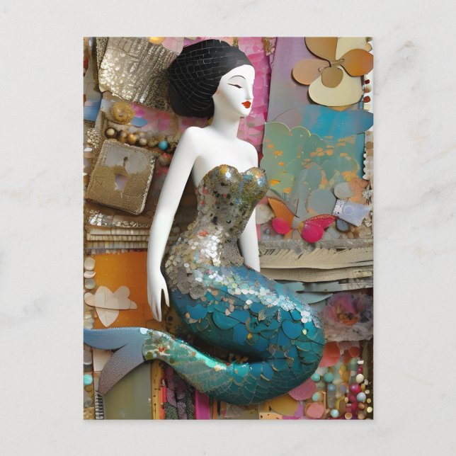 Fantasie-Meerjungfrau-Collage Postkarte (Vorderseite)