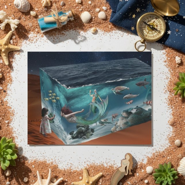 Fantasie Meerjungfrau Ozean Würfel Postkarte (Von Creator hochgeladen)