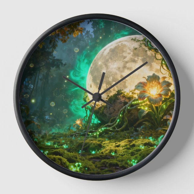 Fantasie-Mondwald-Wanduhr Uhr (Vorderseite)