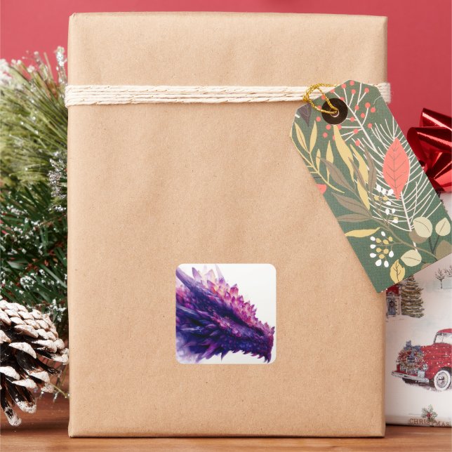 Fantasie Mystical Amethyst Crystal Dragon Beast Quadratischer Aufkleber (Feiertag)